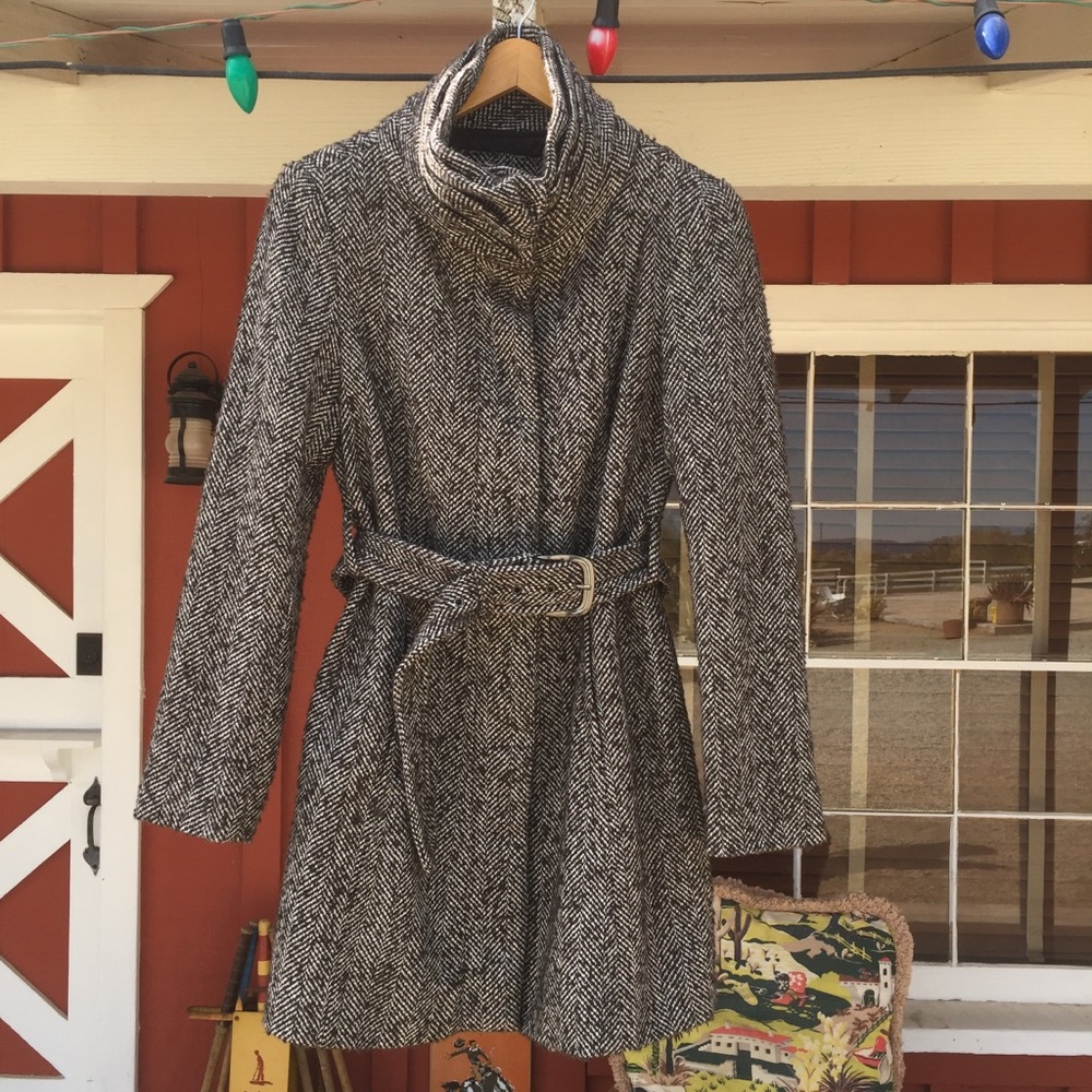 Zara Herringbone Belted Coat